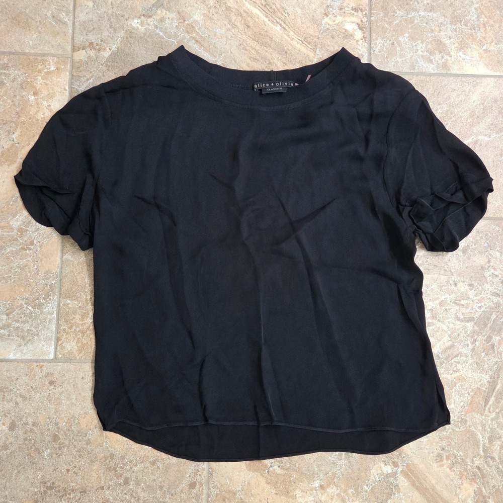 Alice + Olivia Classics Womens Black Short Sleeve Crew Neck Top Size Small